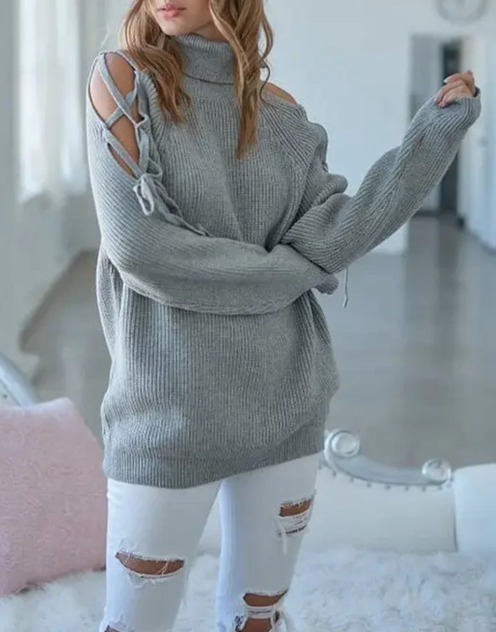 LACE-UP SHOULDER SWEATER 3 LACE-UP SHOULDER SWEATER - Image 3