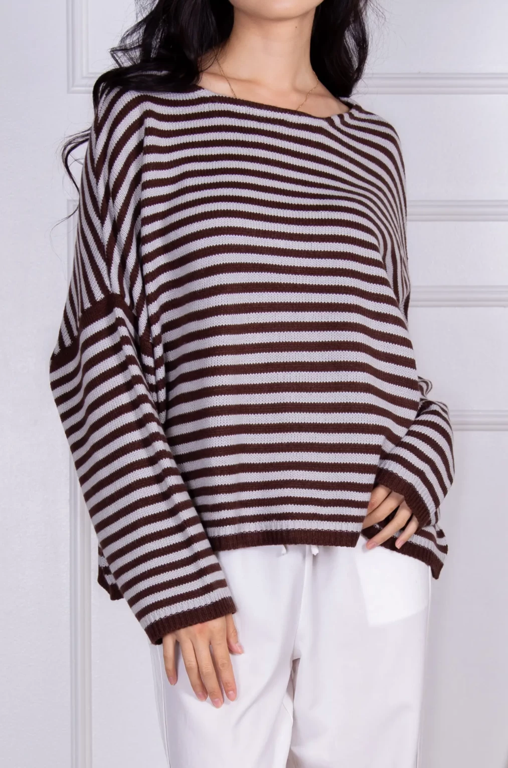 DROPPED-SHOULDER STRIPED KNIT SWEATER 3 DROPPED-SHOULDER STRIPED KNIT SWEATER - Image 3