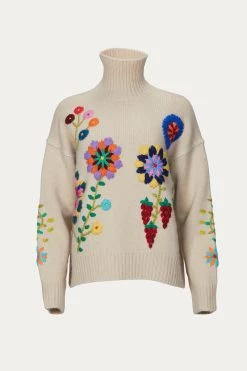 HAND-EMBROIDERED CASHMERE AND WOOL-BLEND TURTLENECK SWEATER