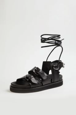 THE KOOPLES BLACK WEDGE SANDALS WITH ANKLE TIE -Varley Store TheSilenceCoAccessoriesApril2320210436
