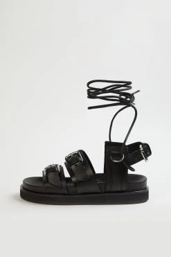 THE KOOPLES BLACK WEDGE SANDALS WITH ANKLE TIE