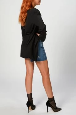 THE MONTY HIGH-RISE DISTRESSED DENIM SHORTS -Varley Store TheSilenceCoCatherineOnModelMarch2020218199