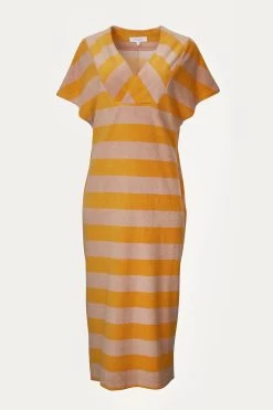 STRIPED COTTON-TERRY MAXI DRESS