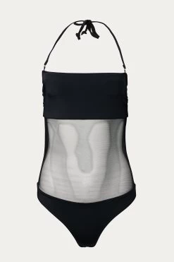 MESH-PANELED BANDEAU SWIMSUIT