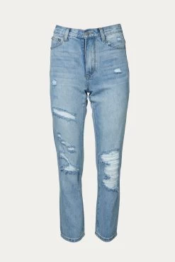 DISTRESSED HIGH-RISE STRAIGHT-LEG JEANS
