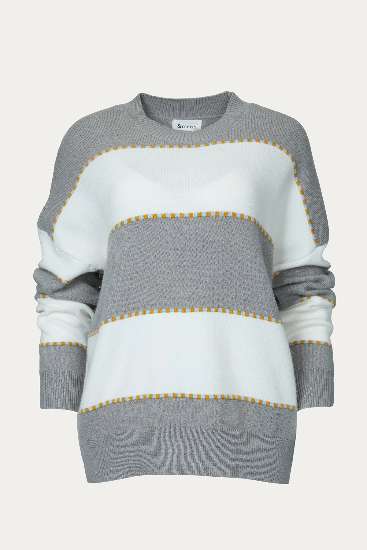TWO-TONE STRIPED CREWNECK SWEATER 1 TWO-TONE STRIPED CREWNECK SWEATER
