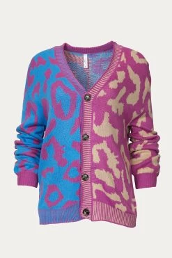TWO-TONE LEOPARD KNIT CARDIGAN