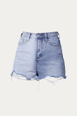 TWO-TONE COLORBLOCKED DENIM SHORTS