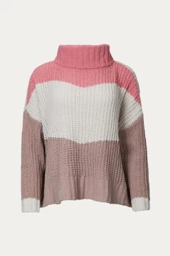 TEXTURED COLORBLOCK TURTLENECK SWEATER