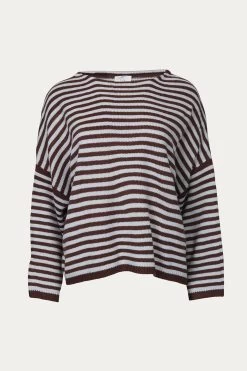 DROPPED-SHOULDER STRIPED KNIT SWEATER
