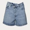 CRISS CROSS HIGH-WAISTED DENIM SHORTS