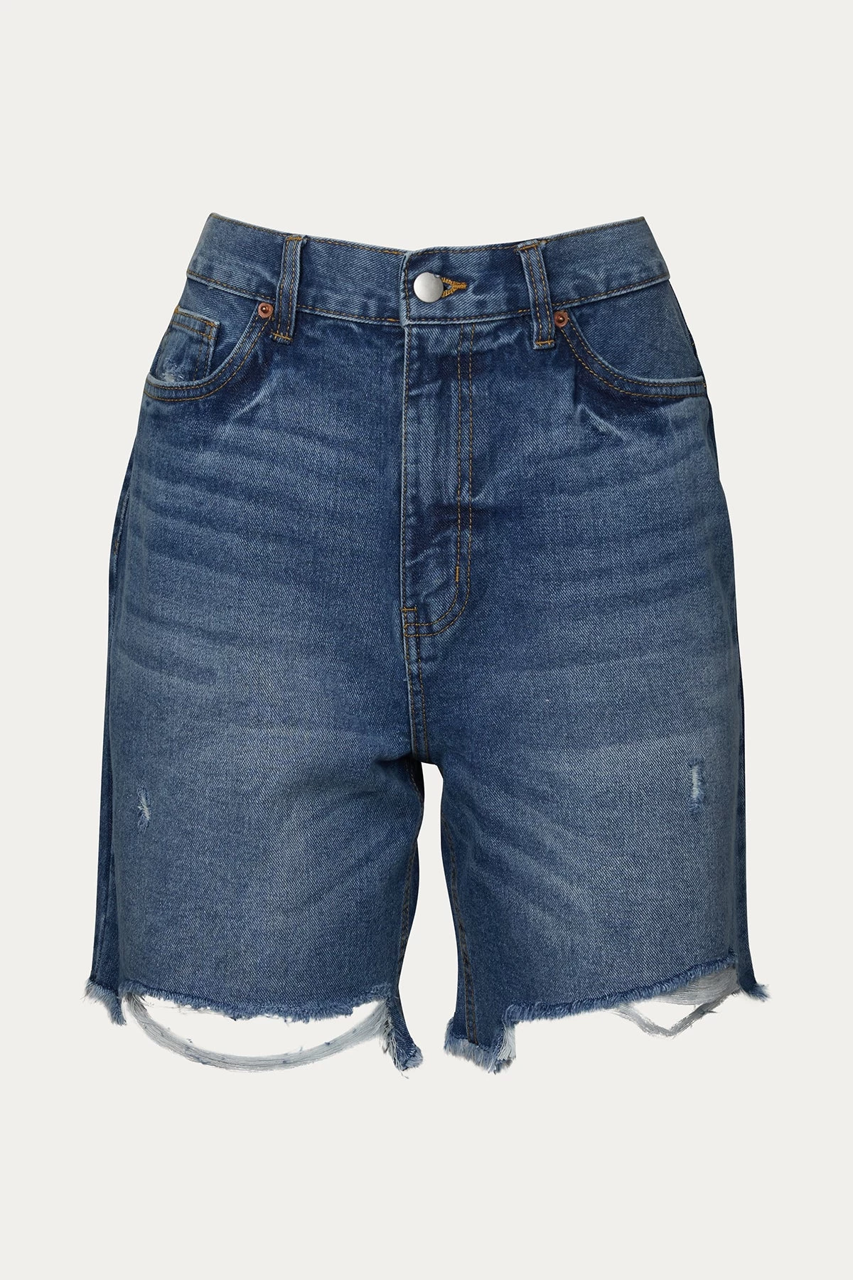 BOYFRIEND HIGH-WAISTED DISTRESSED DENIM SHORTS 1 BOYFRIEND HIGH-WAISTED DISTRESSED DENIM SHORTS