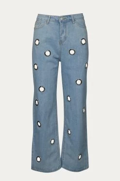 HIGH-RISE STRAIGHT LEG GROMMET JEANS