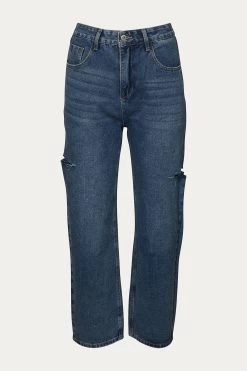 CUTOUT HIGH-RISE STRAIGHT-LEG JEANS