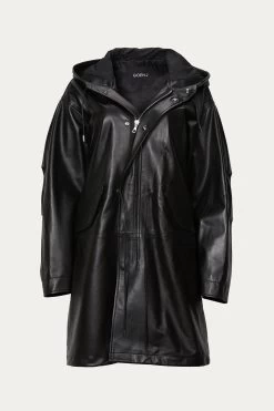 HOODED LAMBSKIN LEATHER COAT