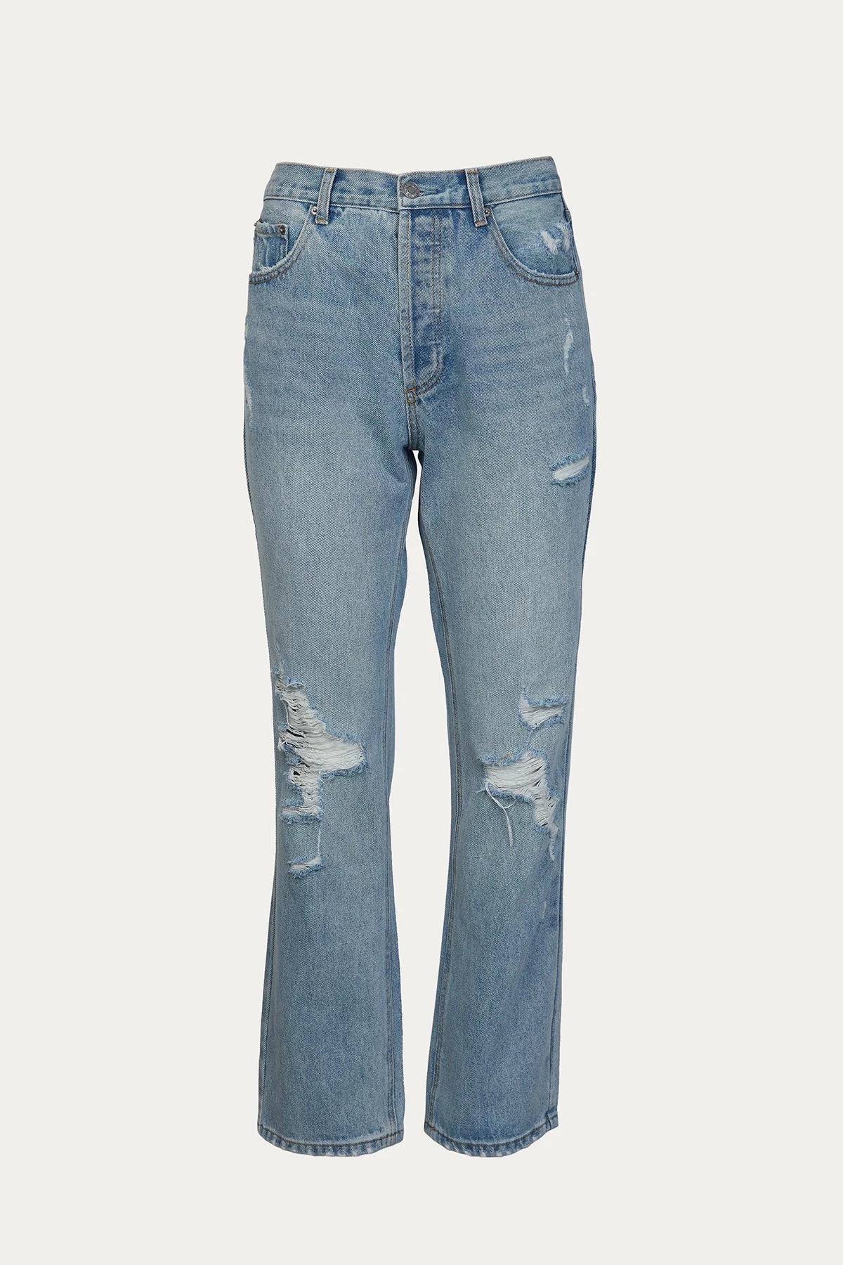 DISTRESSED STRAIGHT-LEG JEANS 1 DISTRESSED STRAIGHT-LEG JEANS