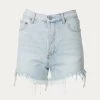 DISTRESSED FRAYED HIGH-RISE DENIM SHORTS