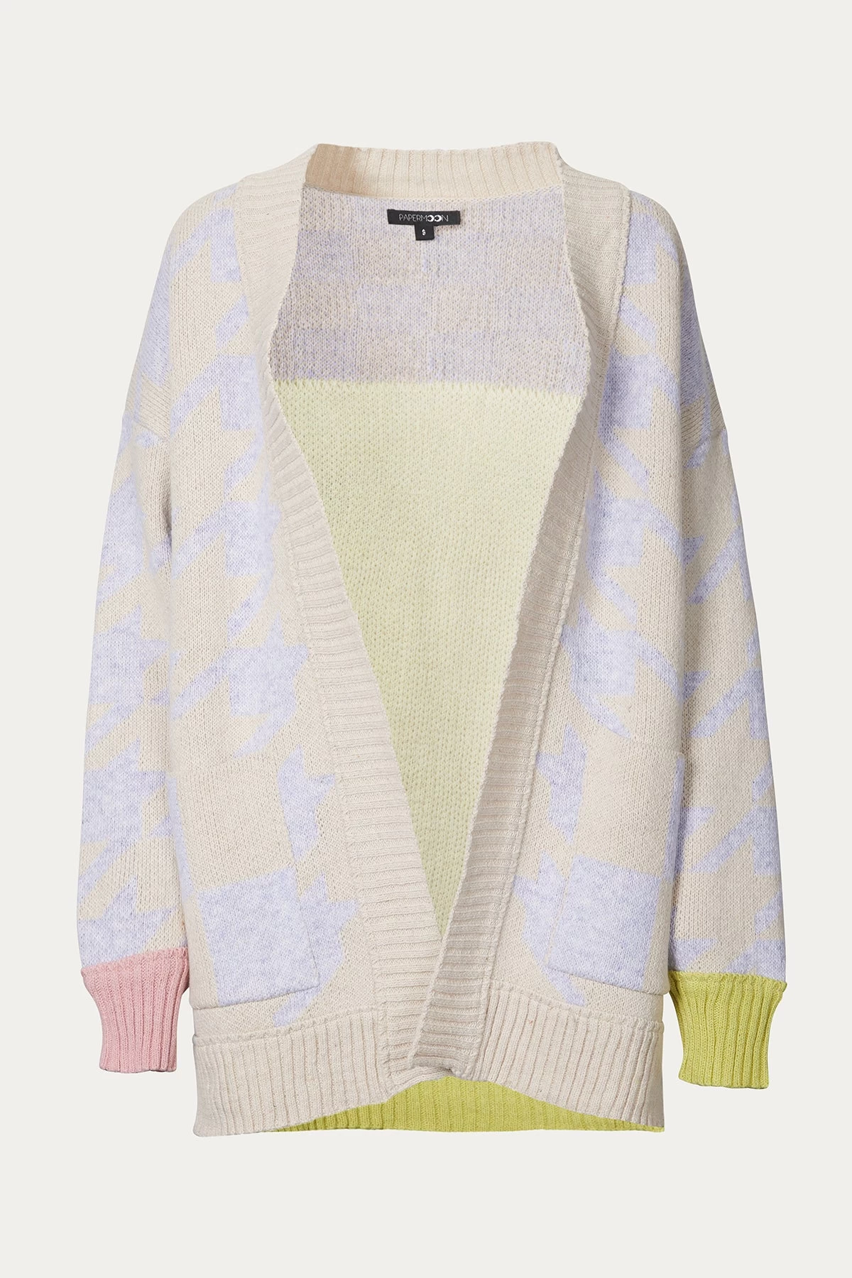 NARA HOUNDSTOOTH WOOL-BLEND OPEN-FRONT CARDIGAN 1 NARA HOUNDSTOOTH WOOL-BLEND OPEN-FRONT CARDIGAN