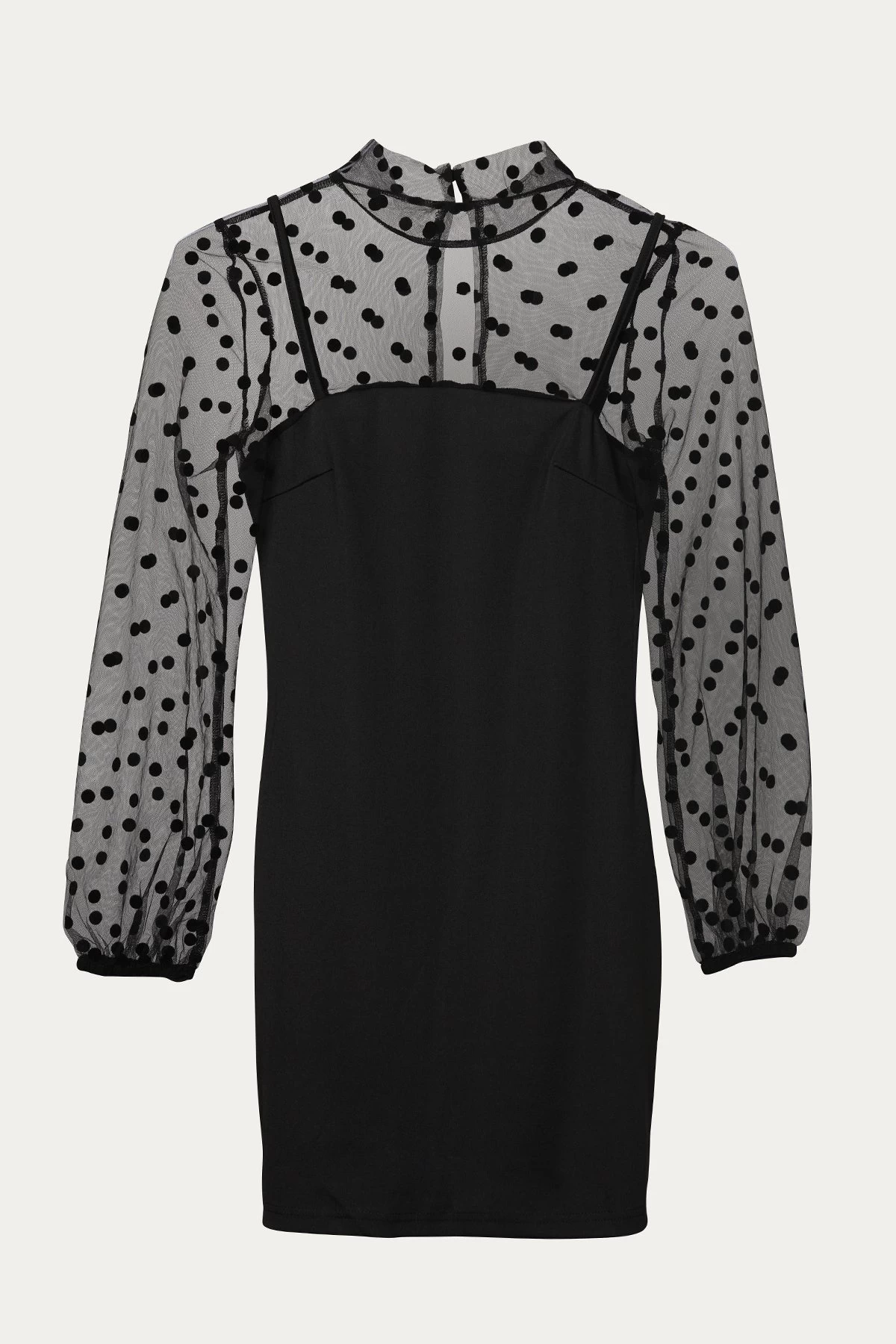 POLKA DOT MESH SLEEVE MINI DRESS 1 POLKA DOT MESH SLEEVE MINI DRESS