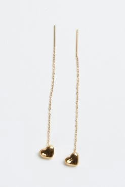 DAISY GOLD-PLATED HEART THREADER EARRINGS