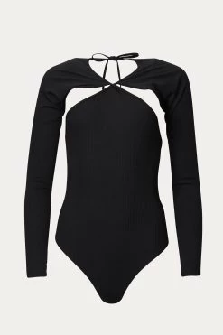 RIBBED OPEN-BACK CUTOUT BODYSUIT