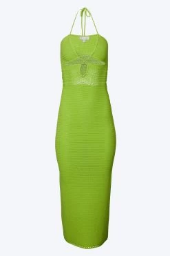 TOPUT CROCHET-KNIT CUTOUT HALTER DRESS