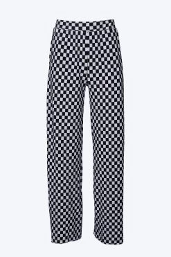 CHECKERED PLISSÉ-KNIT WIDE-LEG PANTS