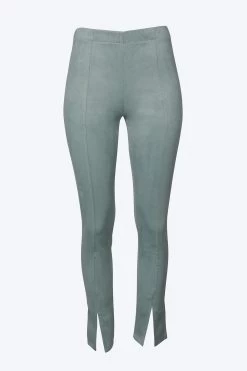 HIGH-RISE VEGAN SUEDE SPLIT-HEM PANTS