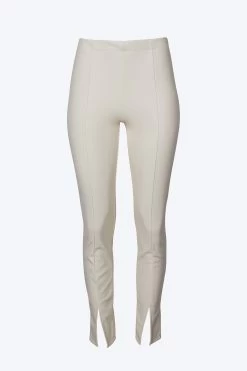 HIGH-RISE VEGAN LEATHER SPLIT-HEM PANTS