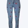 HIGH-RISE CHERRY-EMBROIDERED TAPERED JEANS