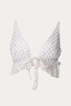 SARAH RUFFLED PRINTED LACE TRIANGLE BIKINI TOP