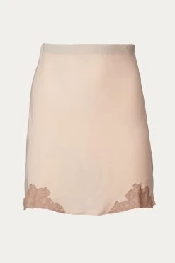 MEMPHIS LACE-TRIMMED SILK-SATIN MINI SLIP SKIRT
