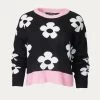 RETRO FLORAL KNIT CREWNECK CROPPED SWEATER