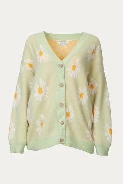 RETRO FLORAL KNIT BUTTON-FRONT CARDIGAN