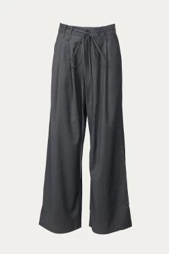 WIDE-LEG BELTED WOOL-BLEND TROUSERS