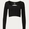CROPPED OPEN-BACK STRETCH-RIBBED TOP