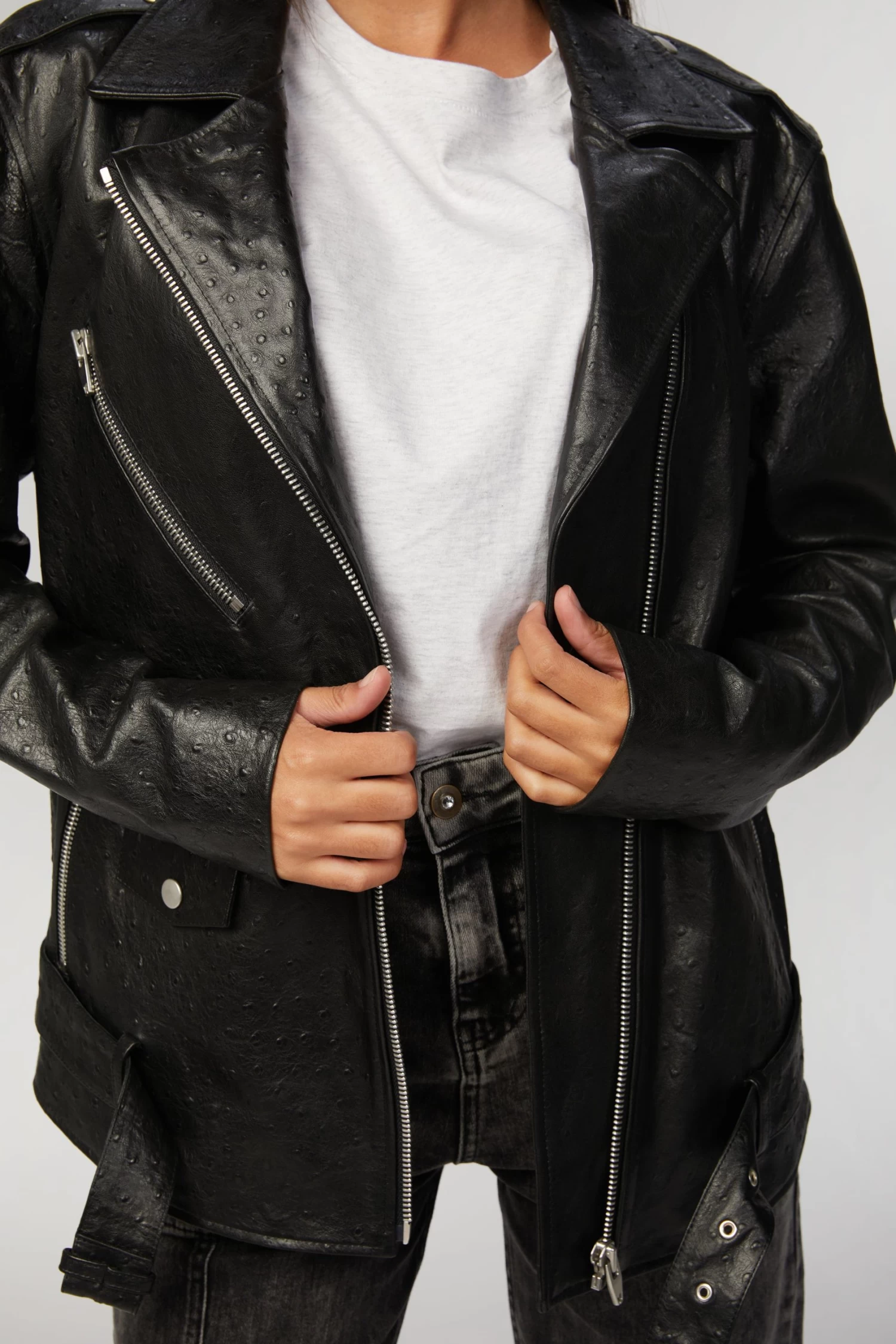 OVERSIZED LEATHER BIKER JACKET 4 OVERSIZED LEATHER BIKER JACKET - Image 4