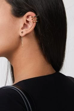 IGGY LONG CHAIN EARRINGS BLACK SPINEL -Varley Store TheSilenceCoOnModelJan2620210497