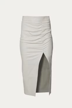 RUCHED MIDI SKIRT WITH SLIT