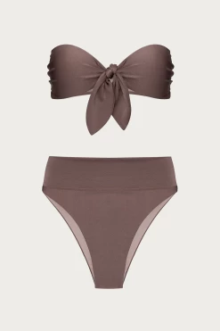 SOLID HIGH-LEG STRAPLESS BIKINI WITH KNOT