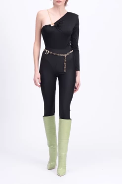 DALIDA ONE-SLEEVE CHAIN-EMBELLISHED JERSEY BODYSUIT