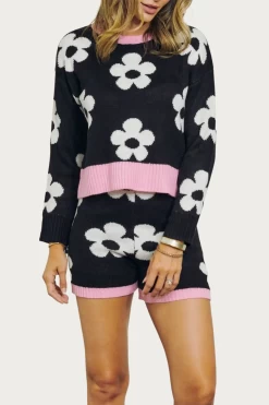 RETRO FLORAL KNIT CREWNECK CROPPED SWEATER -Varley Store q2 05730573 1c15 4419 84eb 2553e79bd849