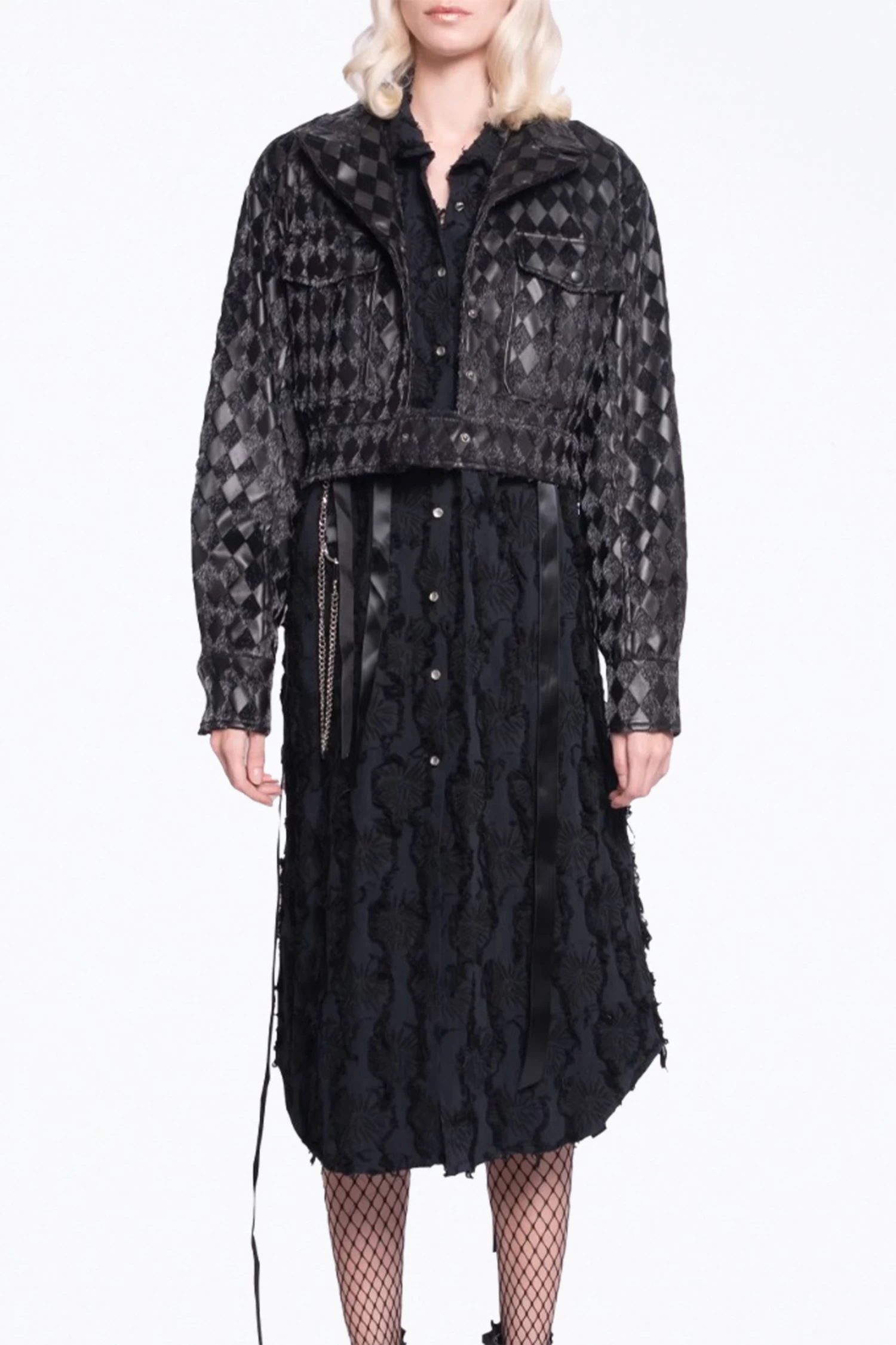 CHECKMATE TEXTURED VEGAN LEATHER CROPPED JACKET 1 CHECKMATE TEXTURED VEGAN LEATHER CROPPED JACKET