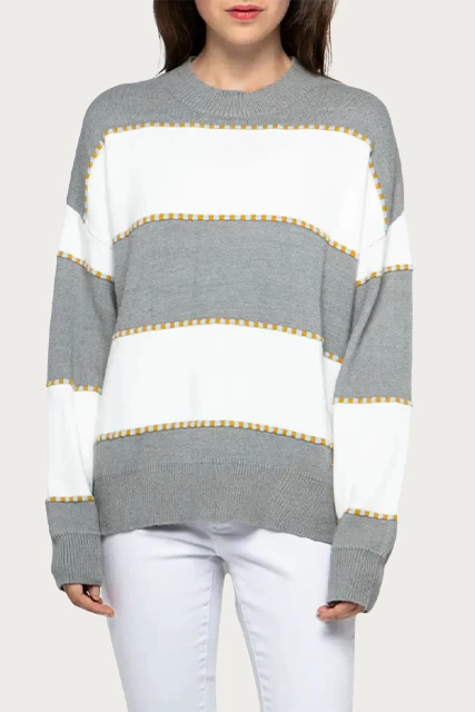 TWO-TONE STRIPED CREWNECK SWEATER 2 TWO-TONE STRIPED CREWNECK SWEATER - Image 2