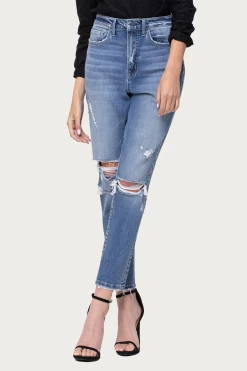 COMFORT STRETCH HIGH-RISE DISTRESSED MOM JEANS -Varley Store q2 2c7e6322 ca3b 4bf2 bfa2 14bd9625427a