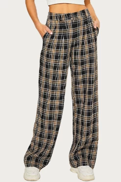 CHECKED COTTON-BLEND TWILL WIDE-LEG PANTS -Varley Store q2 302ce1d4 cb68 4eb6 8756 edf45d449e91
