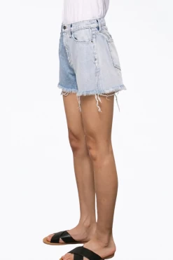HIGH-RISE TWO-TONE DISTRESSED DENIM SHORTS -Varley Store q2 3a2fa8a8 6a91 47d5 9f6b 7a0d59ef0648