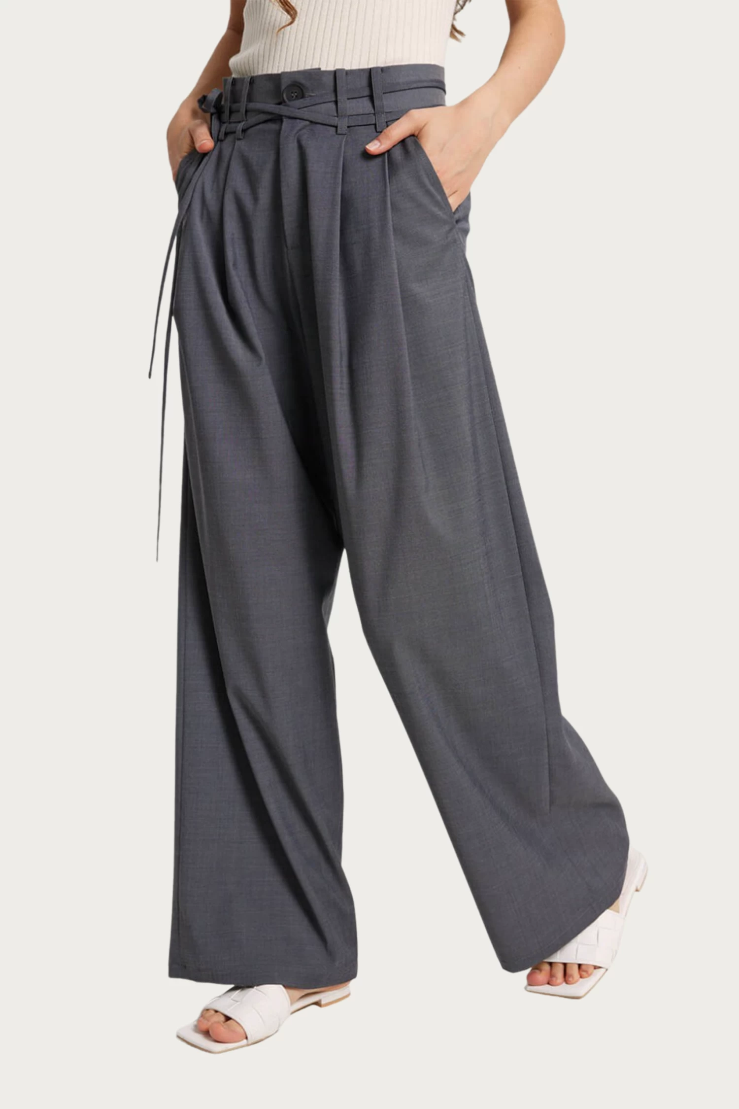 WIDE-LEG BELTED WOOL-BLEND TROUSERS 4 WIDE-LEG BELTED WOOL-BLEND TROUSERS - Image 4