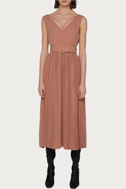 ROWAN BELTED PLEATED CHIFFON MIDI DRESS 2 ROWAN BELTED PLEATED CHIFFON MIDI DRESS - Image 2