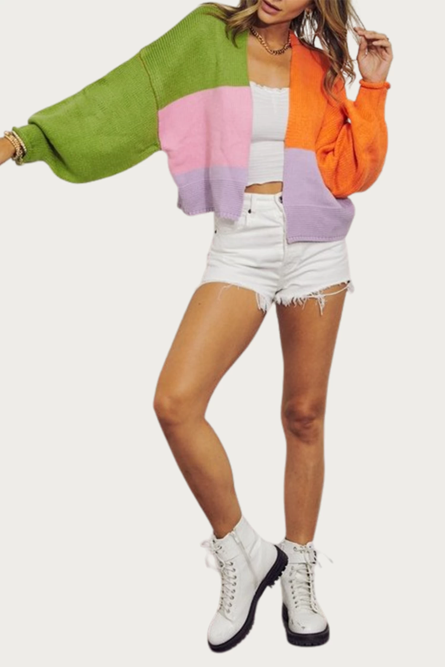 COLORBLOCK OPEN-FRONT CARDIGAN 2 COLORBLOCK OPEN-FRONT CARDIGAN - Image 2